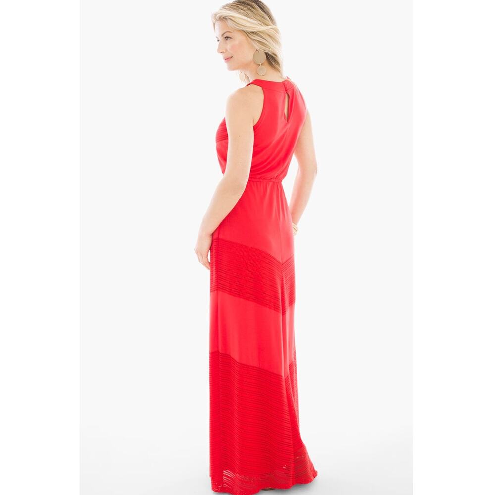 CHICO'S Red Eylet Texture Detail Halter Maxi Dress // S - Picture 14 of 15